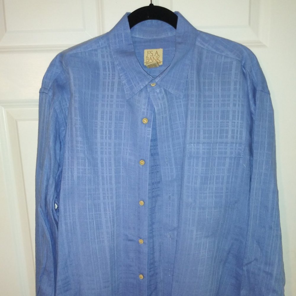 Jos. A. Banks Men's Blue 100% Linen Button-Down Shirt, Size: XL